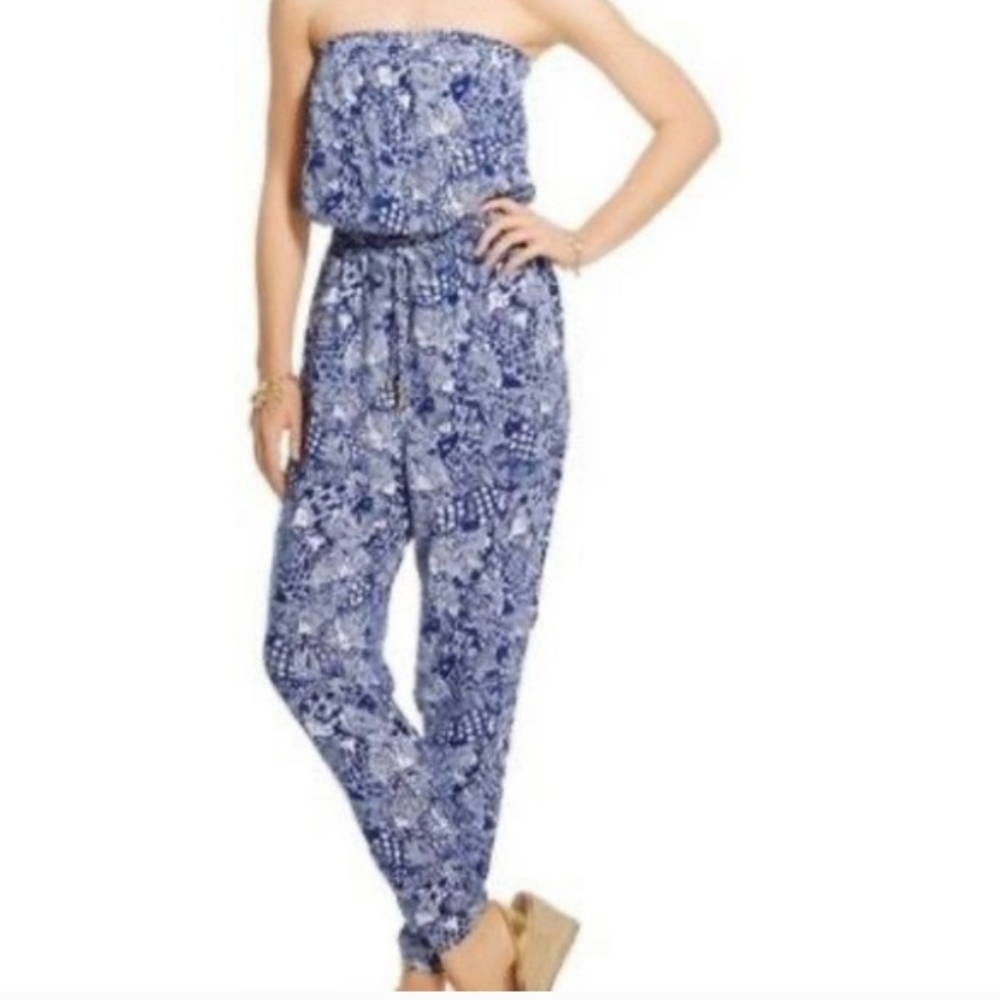 Lilly Pulitzer Strapless Blue Print Jumpsuit - Picture 1 of 8